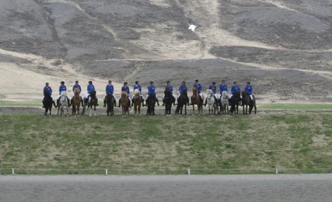 Mynd af nemendum á Reiðsýningu Háskólans á Hólum 2022
